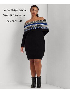 Lauren Ralph Lauren Off-the-Shoulder Sweater Dress Plus Size 3X New with Tag